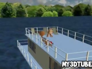 Foxy 3d tecknad blondin honung blir körd på en båt
